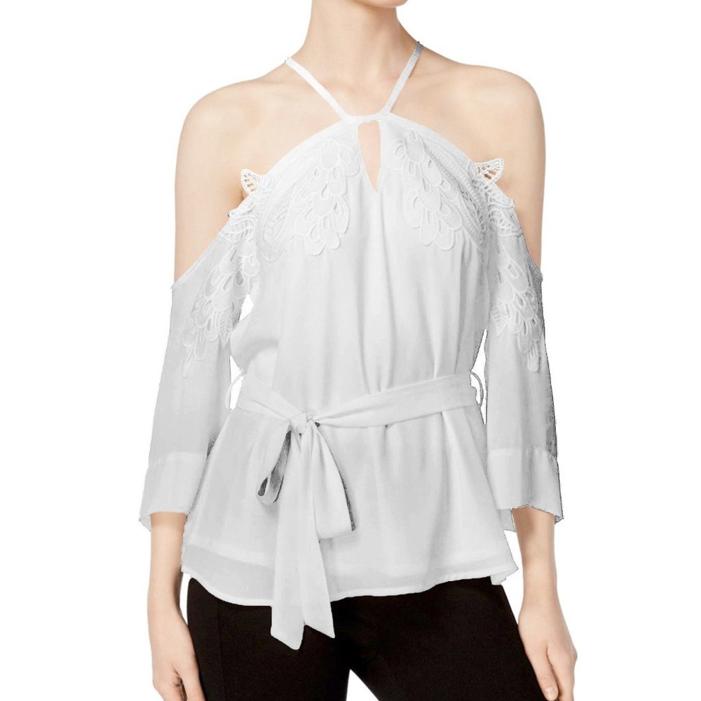 Bar III Women's Munich Lace Shoulder Blouse Size XXL